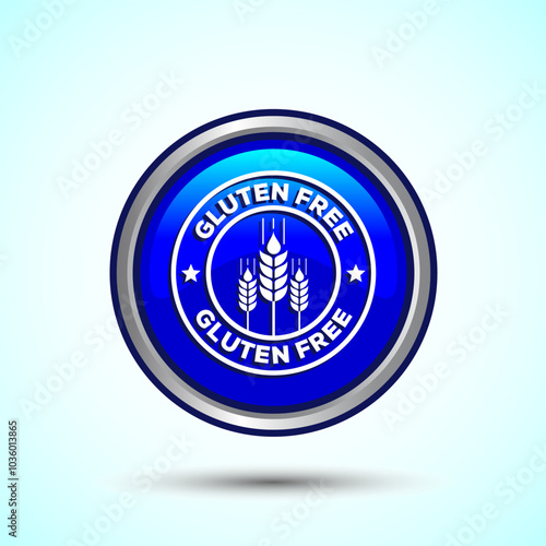 Gluten Free Icon Design Illustration, Non Gluten Food Sign For Apps And Websites, Blue Color Round Button Design