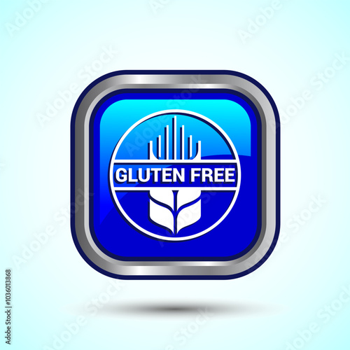 Gluten Free Icon Design Illustration, Non Gluten Food Sign For Apps And Websites, Blue Color Square Button Design