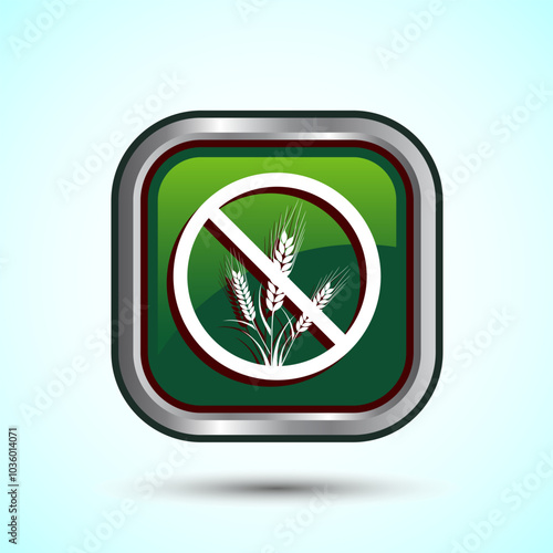 Gluten Free Icon Design Illustration, Non Gluten Food Sign For Apps And Websites, Green Color Square Button Design