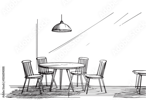 Table with four chair. Home interior sketch