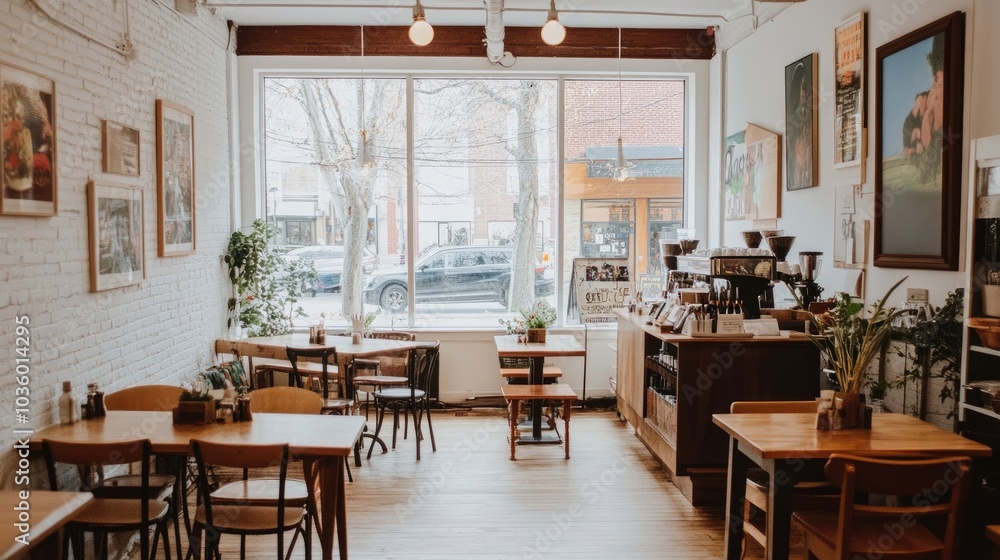 Cozy Cafe Interior with Natural Light and Warm Decor Cozy Cafe Interior with Natural Light and Warm Decor