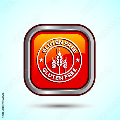 Gluten Free Icon Design Illustration, Non Gluten Food Sign For Apps And Websites, Orange Color Square Button Design
