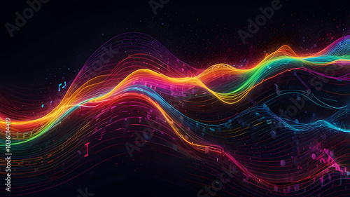Wallpaper Mural Energetic, neon-colored waves flowing in sync with musical rhythms Torontodigital.ca