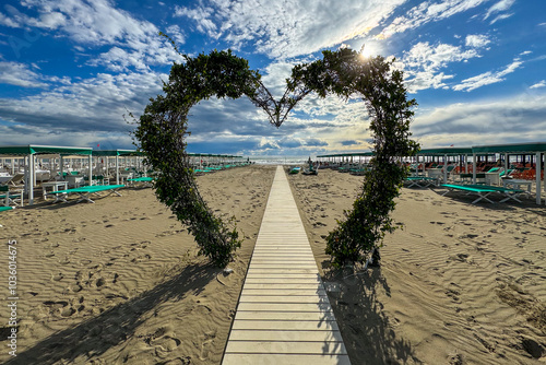 A heart made of bushes on the beach of Forte dei Marmi, Italy