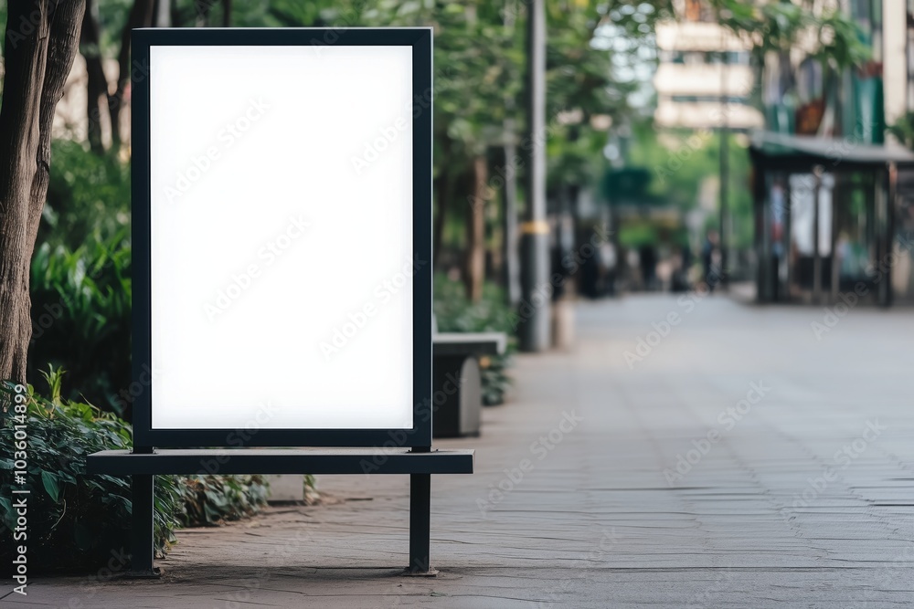 Outdoor Advertising: Blank Sign on Busy City Street Outdoor Advertising: Blank Sign on Busy City Street