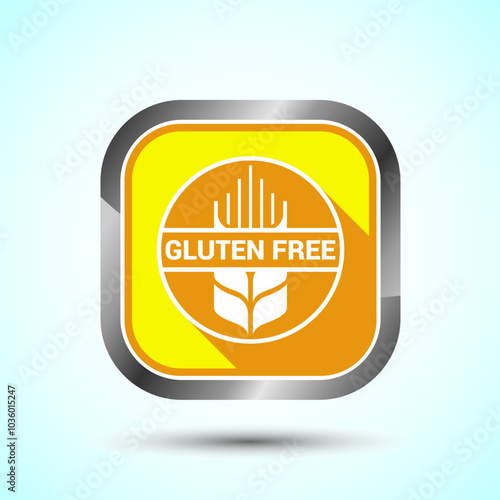 Gluten Free Icon Design Illustration, Non Gluten Food Sign For Apps And Websites, Yellow Shadow Button Design