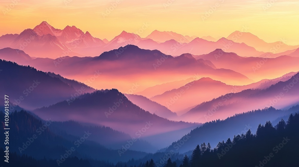 Fototapeta premium Serene Mountain Landscape at Sunset