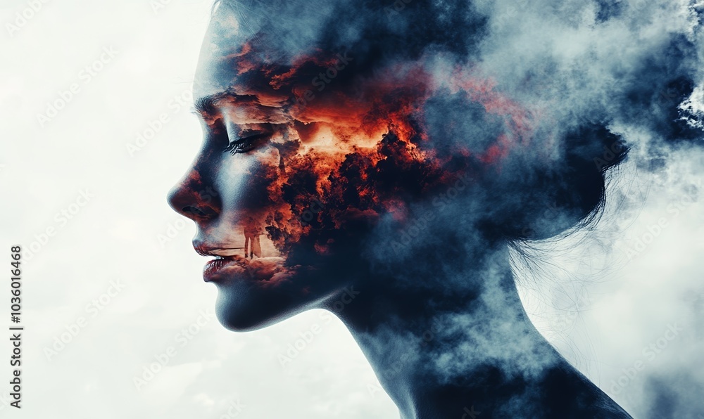 portrait of a person with face with double exposure effect, creativity and imagination is not based on any real person portrait of a person with face with double exposure effect, creativity and imagination is not based on any real person