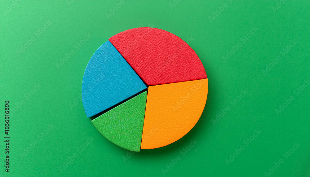 Obraz premium Top view pie chart with 5 segments, perfect for visual data representation and infographic use.