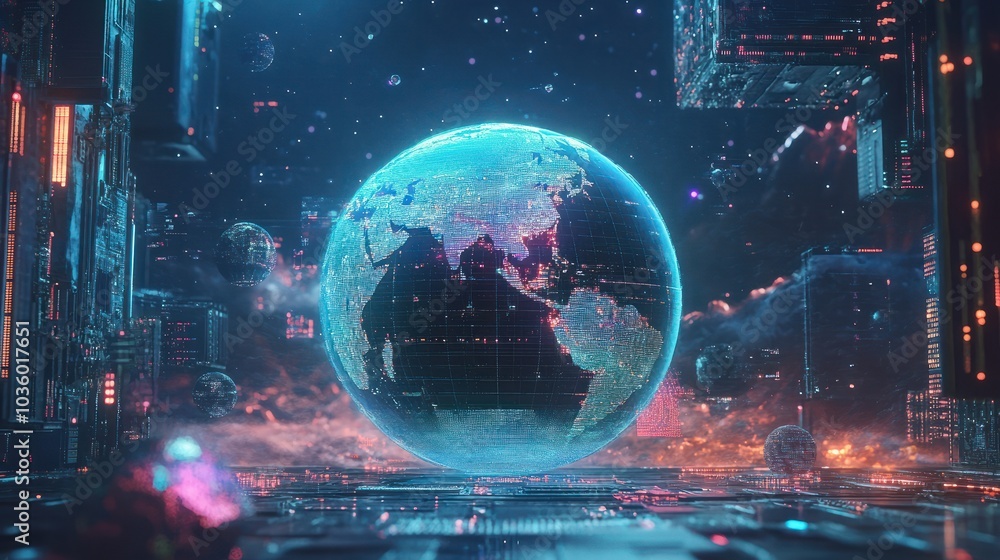 Global cyberspace concept. Data portal, open data system. High-tech, free internet 3D illustration. Global cyberspace concept. Data portal, open data system. High-tech, free internet 3D illustration.