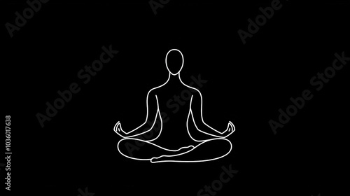  A person seated in a lotus position on a black background, depicted by a line drawing