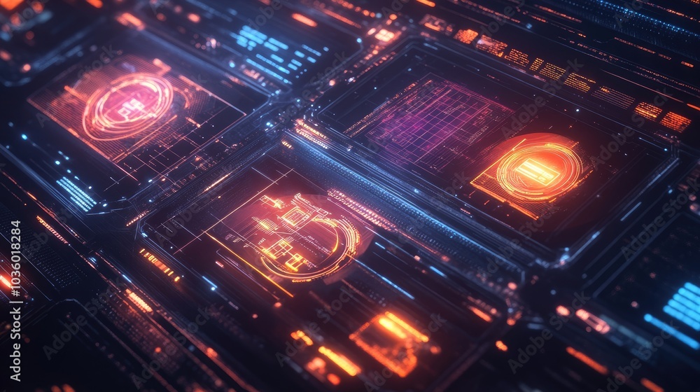 Obraz premium Futuristic Digital Interface with Neon Lighting
