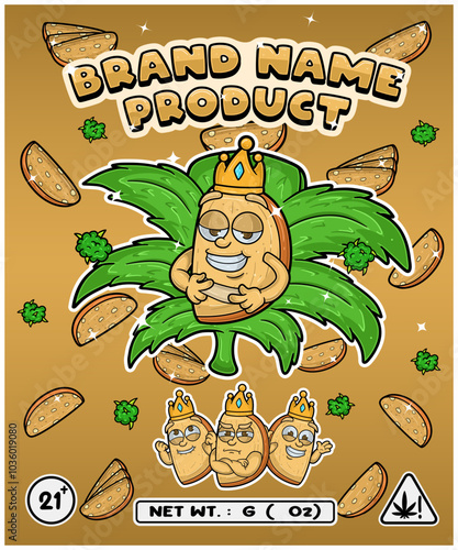 Cartoon biscotti flavor with cannabis leaf, designed for logo, label or packaging.