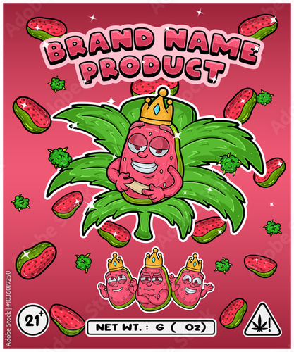 Cartoon guava flavor with cannabis leaf, designed for logo, label or packaging