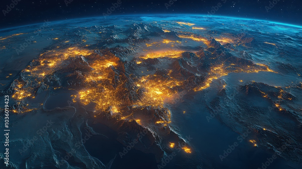 Middle East illuminated at night in stunning space view Middle East illuminated at night in stunning space view