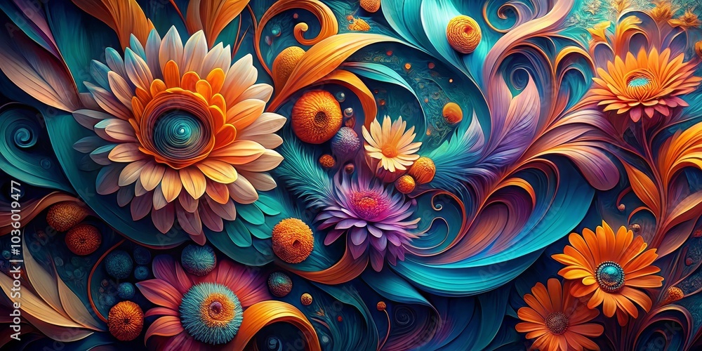 Whimsical Floral Abstract with Swirling Petals and Vibrant Colors, abstract art, floral art, digital painting Whimsical Floral Abstract with Swirling Petals and Vibrant Colors, abstract art, floral art, digital painting