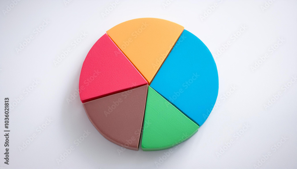 Top view pie chart with 5 segments, perfect for visual data representation and infographic use. Top view pie chart with 5 segments, perfect for visual data representation and infographic use.