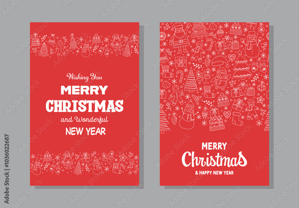 Set with Christmas greeting cards with hand drawn characters and ornaments. Vector illustration Set with Christmas greeting cards with hand drawn characters and ornaments. Vector illustration