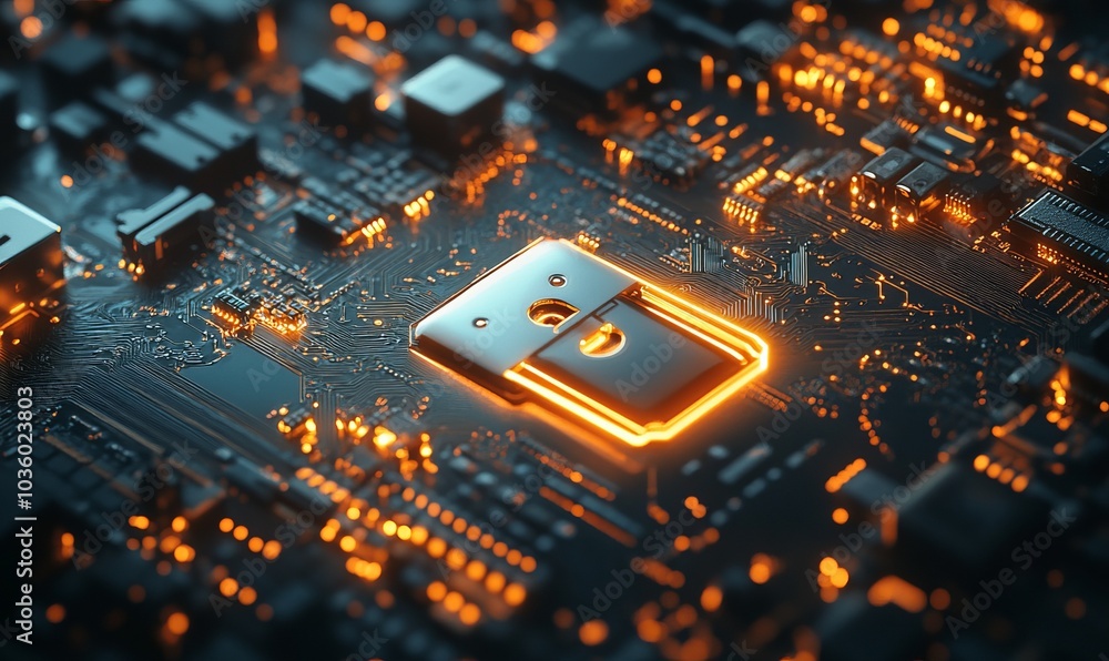 internet digital security technology concept for business background. Lock on circuit board internet digital security technology concept for business background. Lock on circuit board