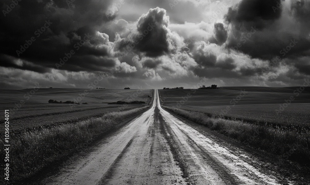 Fototapeta premium Straight road through rural landscape