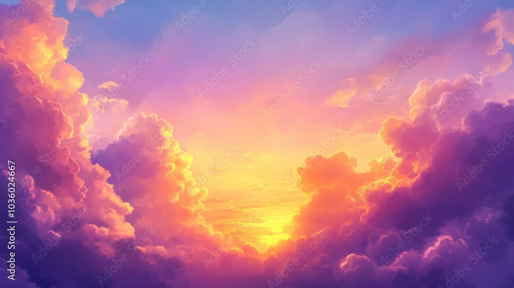 Vibrant sunset sky with purple and orange clouds evening scenery transparent background Vibrant sunset sky with purple and orange clouds evening scenery transparent background