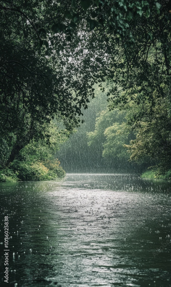 Rainy day in the forest by a river. Rainy day in the forest by a river.