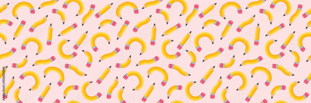 Cute school background with yellow pencils. Seamless patten design. Banner. Vector illustration Cute school background with yellow pencils. Seamless patten design. Banner. Vector illustration