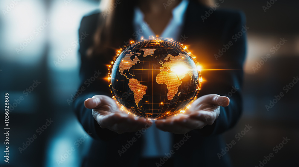 Fototapeta premium abstract business connection of line from nail node to node on world map background Innovation network points Earth's surface