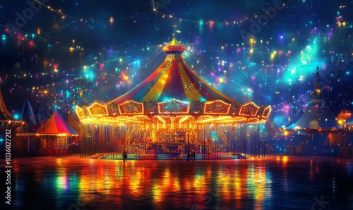 beautiful colorful circus, glowing and shiny