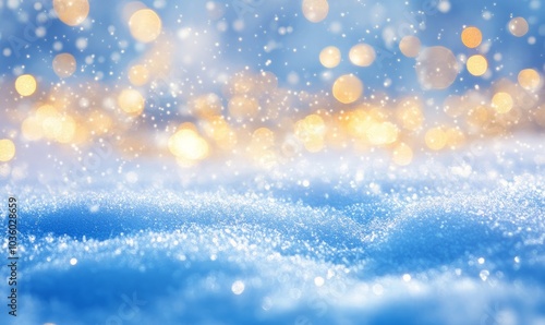 Abstract magic winter landscape with snow and golden bokeh lights - Banner, Panorama