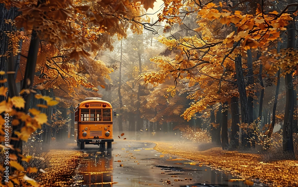 Obraz premium Autumn school bus