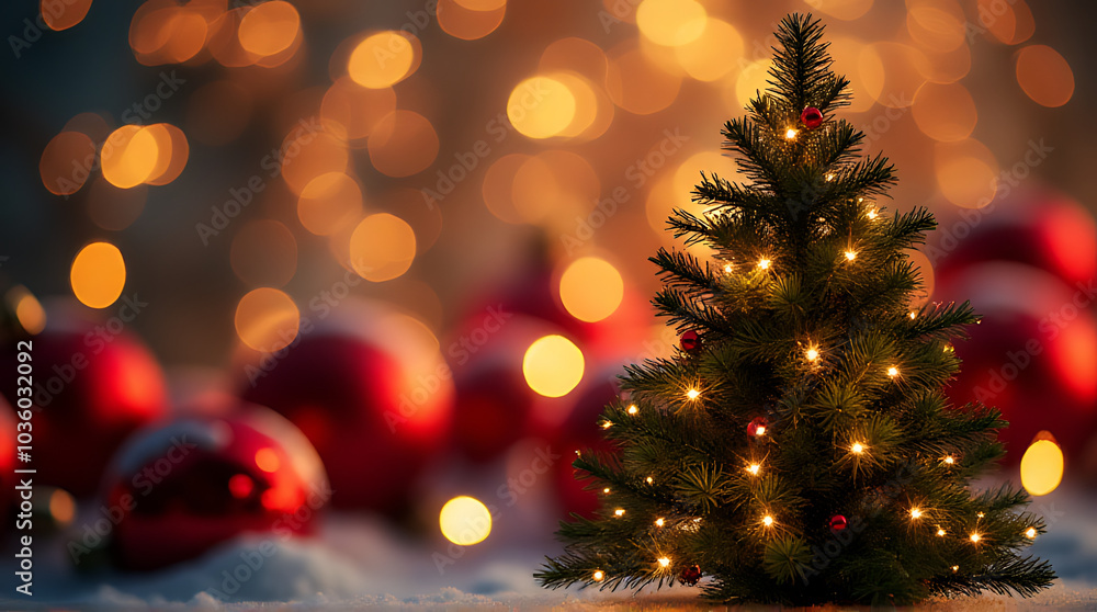 decorated christmas tree stands outside sparkly backdrop blurred red gold ornaments decorated christmas tree stands outside sparkly backdrop blurred red gold ornaments