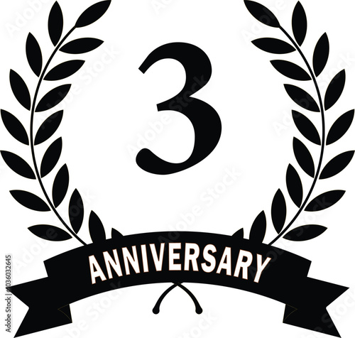 3rd years anniversary, Black Leaves, Black rank, Black circular laurel foliate, anniversary Laurel Leave, anniversary laurel, Laurel Leaves with ribbon, three years anniversary in Black