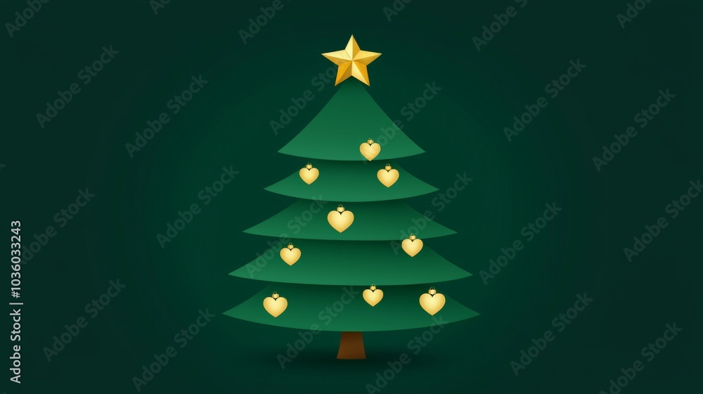 A minimalist illustration of a Christmas tree adorned with heart-shaped ornaments and a star on top, set against a dark green background. A minimalist illustration of a Christmas tree adorned with heart-shaped ornaments and a star on top, set against a dark green background.