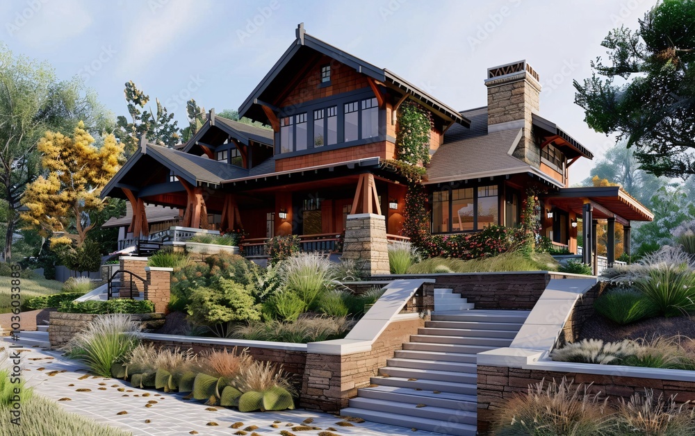 Fototapeta premium Craftsman house on the hill