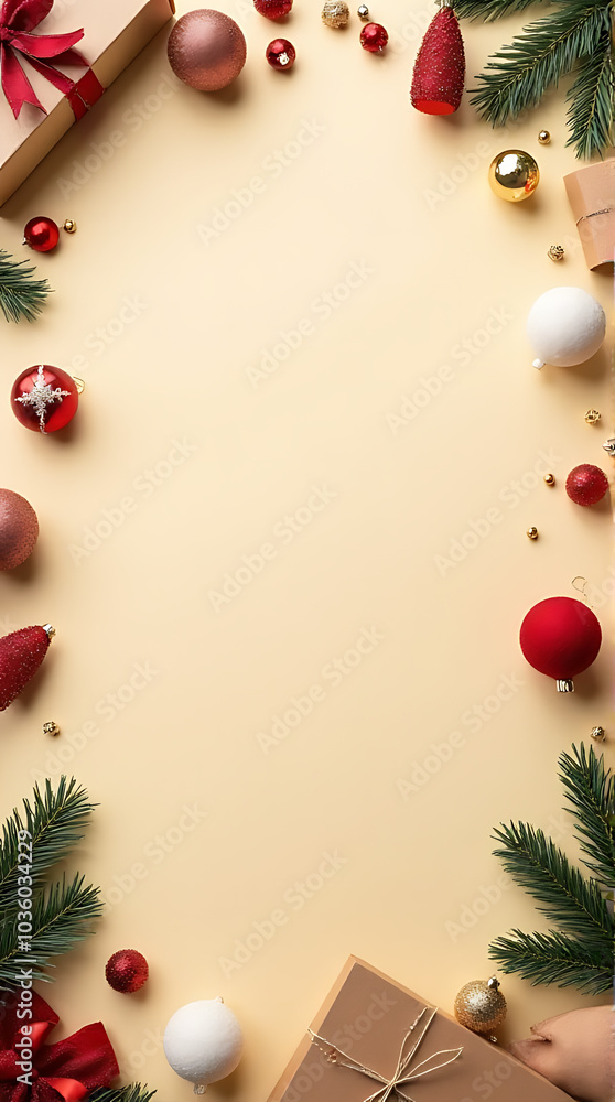 beige background features elegant christmas decor fashion xmas posters flat lay copy space modern design elements beige background features elegant christmas decor fashion xmas posters flat lay copy space modern design elements
