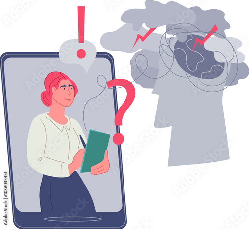 Online psychological support with therapist or psychologist provide emotional and psychological support. Mental health and online help.