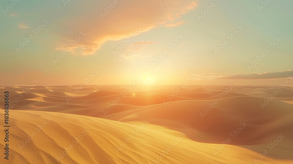 Rolling dunes in a desert with a dramatic sunset and clear sky Rolling dunes in a desert with a dramatic sunset and clear sky
