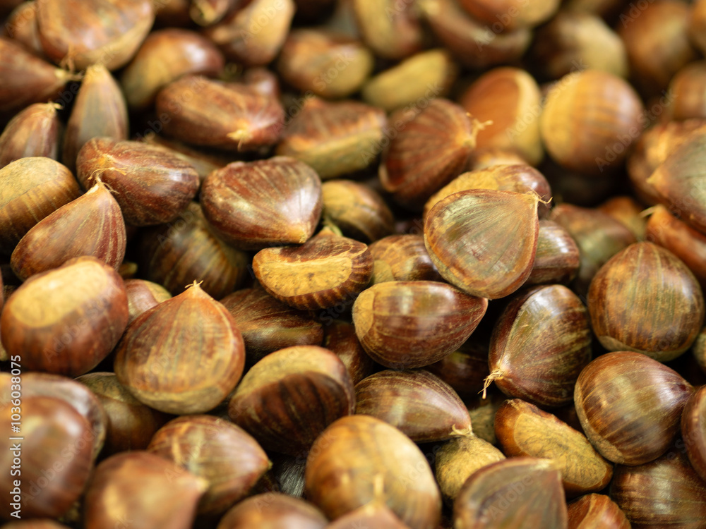 Chestnuts in bulk for sale at the market Chestnuts in bulk for sale at the market