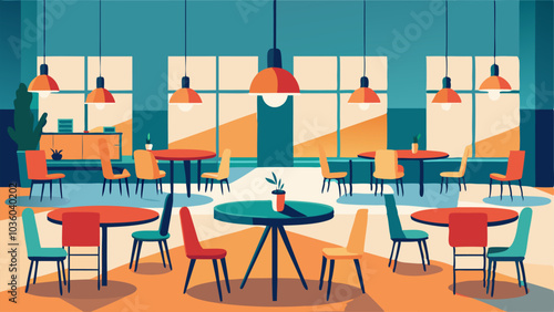 Open areas with tables and chairs provide space for socializing working or enjoying a meal.