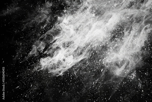 White dust and scratches for overlays on black background.