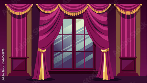 Luxurious velvet drapes in a deep plum color framing the windows and adding a touch of glamour to the room.