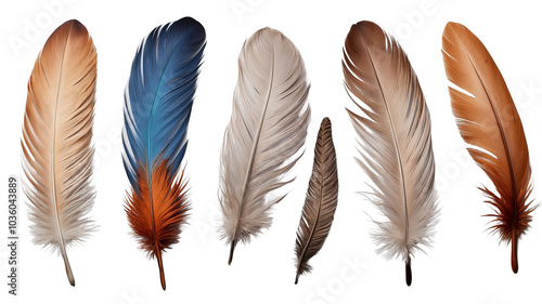 Feather shown from different perspectives on a white background