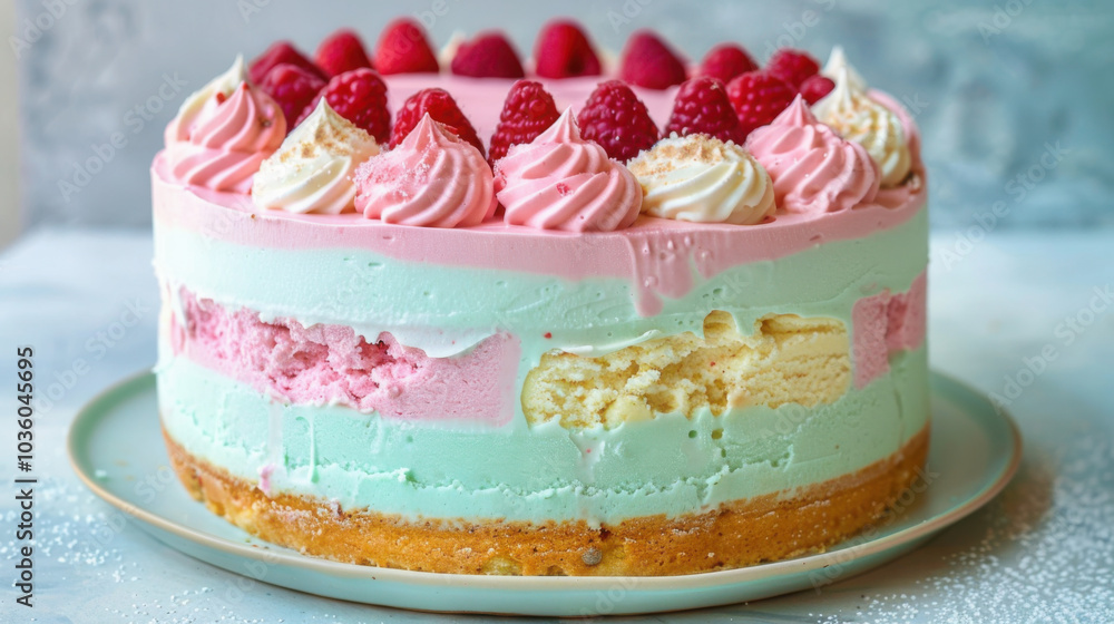 Ice cream cake, a cake that looks very delicious, realistic. Ice cream cake, a cake that looks very delicious, realistic.