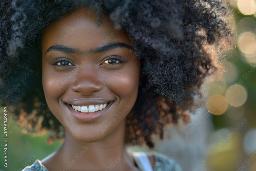 Close up portrait of beautiful young black woman smiling outdoors Close up portrait of beautiful young black woman smiling outdoors