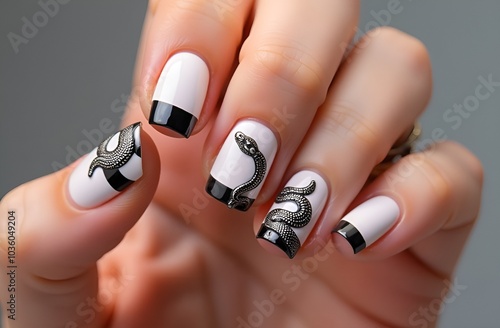 manicure with snake design photo