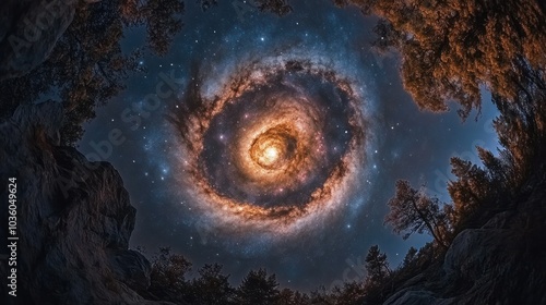 Milkyway galaxy wide angle photograph with million stars using long exposure worm's eye view photo