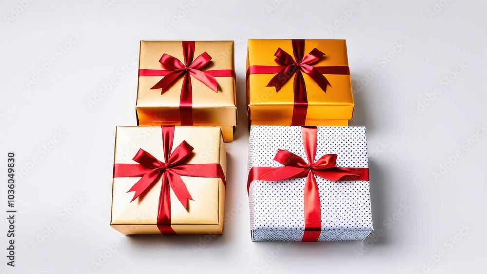 Fototapeta premium A colorful stack of gift boxes with ribbons, perfect for celebrations like birthdays, holidays, or special occasions
