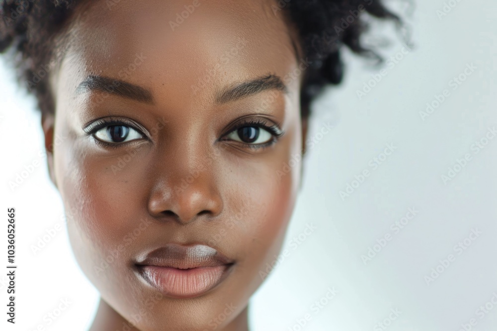 Close up portrait of beautiful African American woman on white background Close up portrait of beautiful African American woman on white background