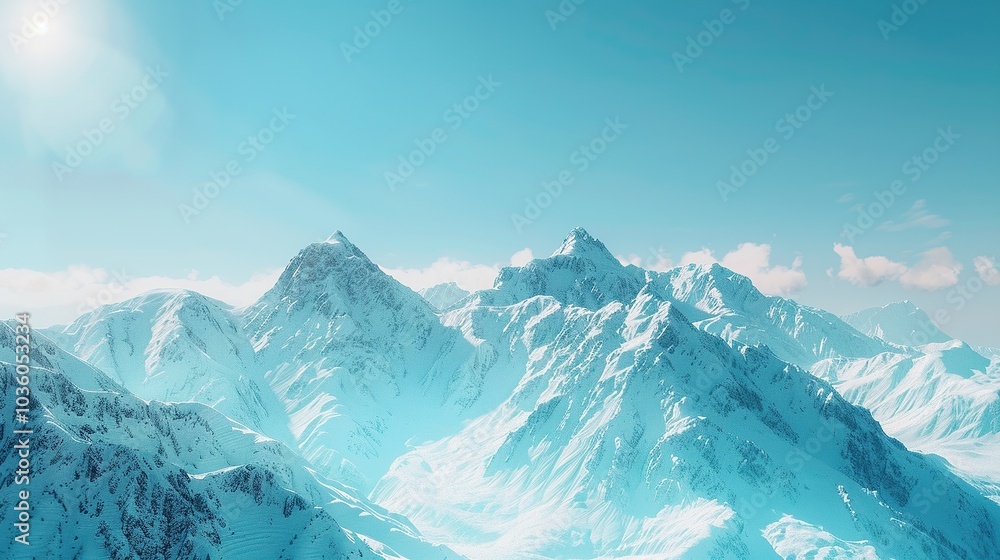 Obraz premium Serene mountain range with snow-capped peaks and a clear blue sky